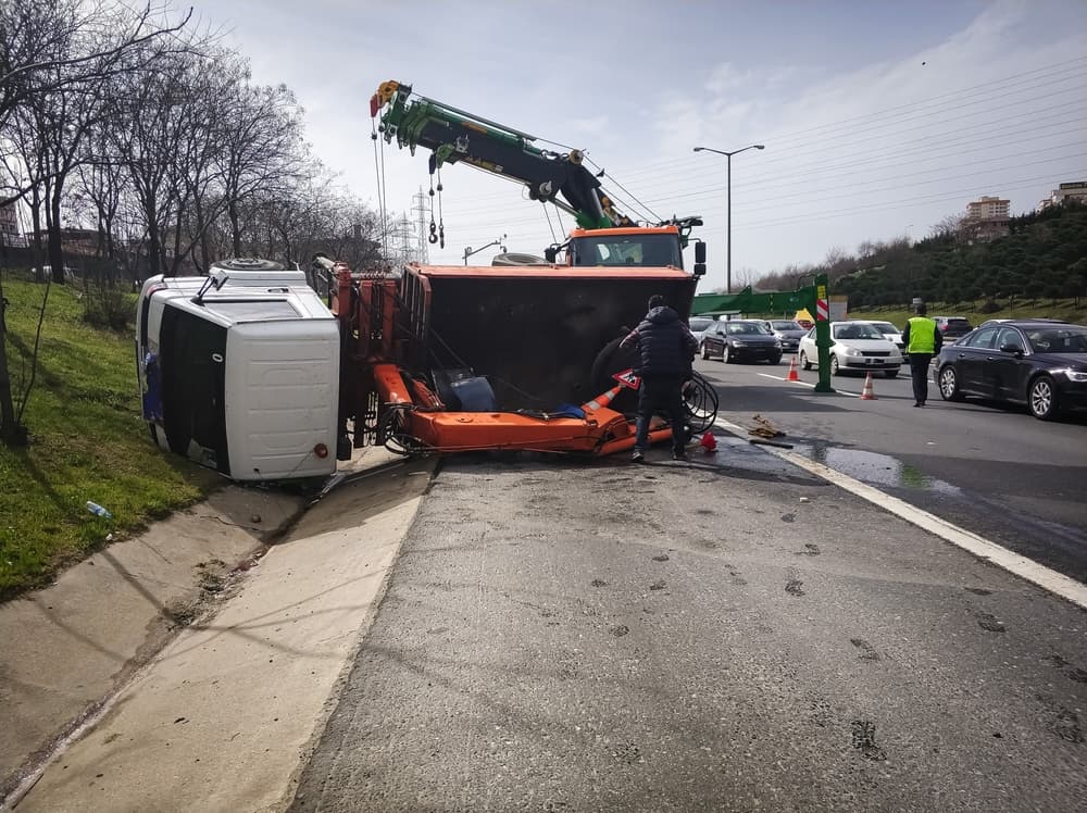 Truck rollover traffic accident on the highway